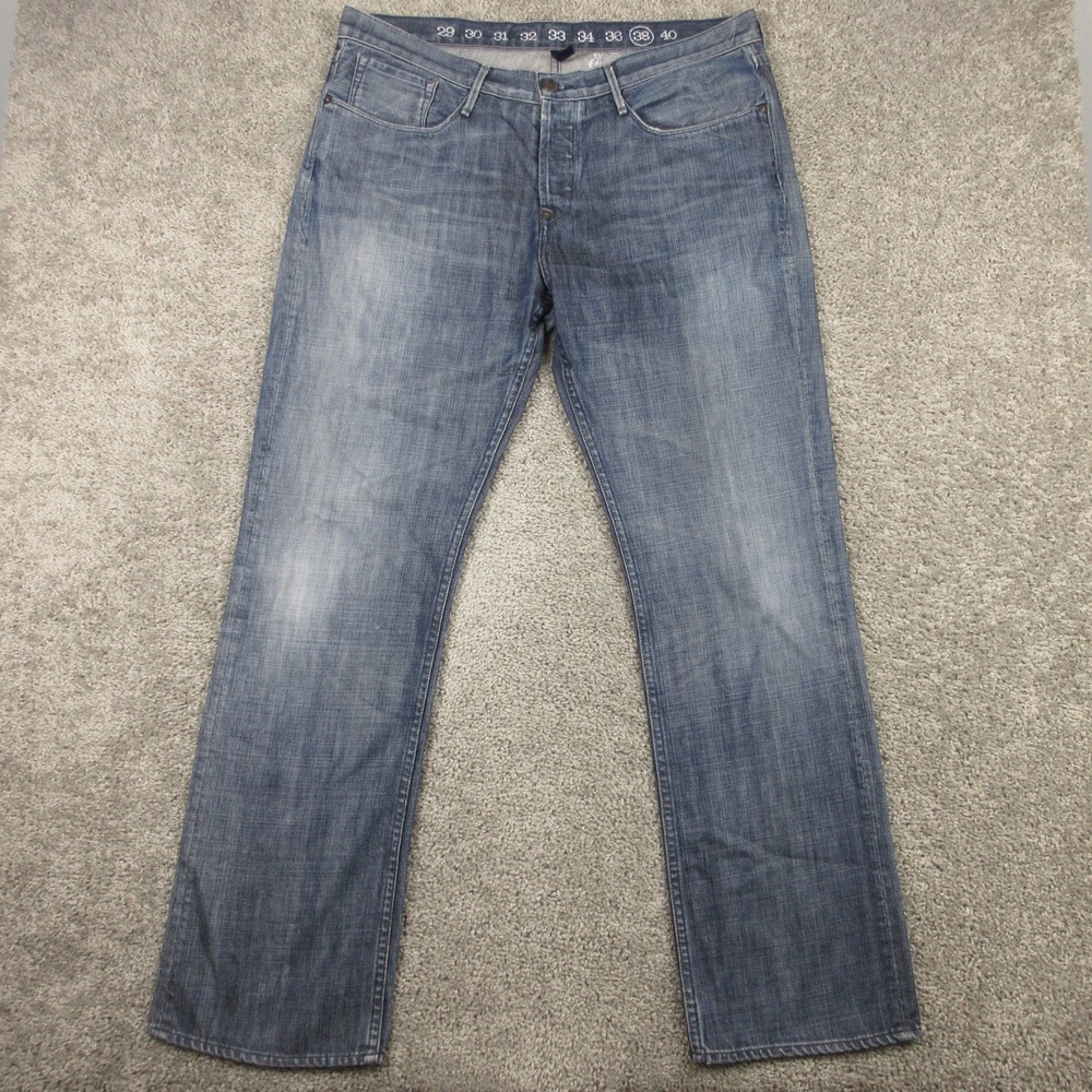 Earnest Sewn Jeans Mens 38x33 Blue Fulton Straight Faded Made in USA Denim Pants